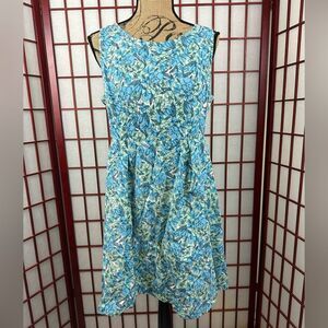 Mata Traders Blue Green Floral Aline Cotton Mini Dress
